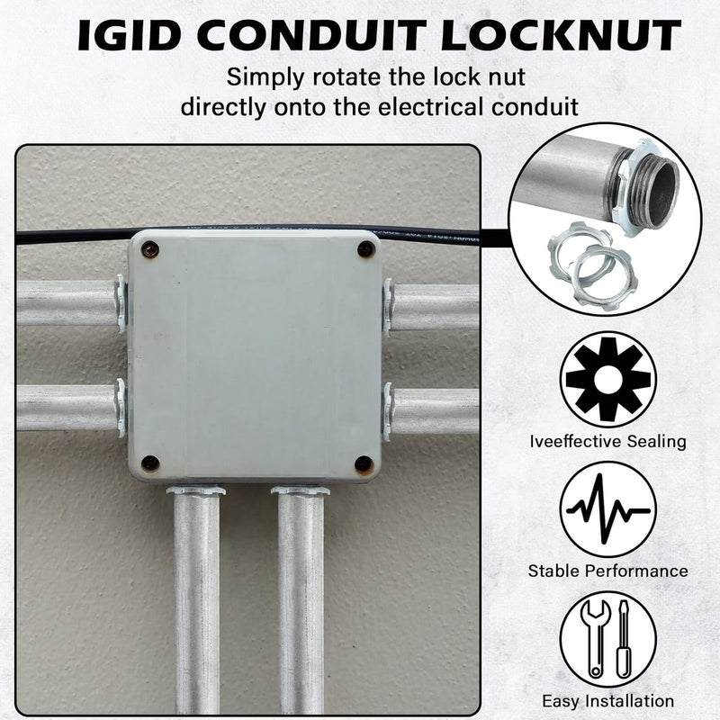 Yaocom 50 Pcs Electrical Conduit Lock Nut Rigid Lock Nut Galvanized Steel Sealing Electrical Conduits Fittings for Rigid IMC Chemical Pipelines and Industry, Silver(3/4 Inch) - Image 4